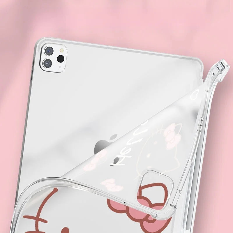 Kawaii Hello Kitty IPad Transparent Protective Case Anime Anti Fall Airbag for Ipadpro2022/2024 Air4/5/6/7 Mini6/7 Ipad8/9/10
