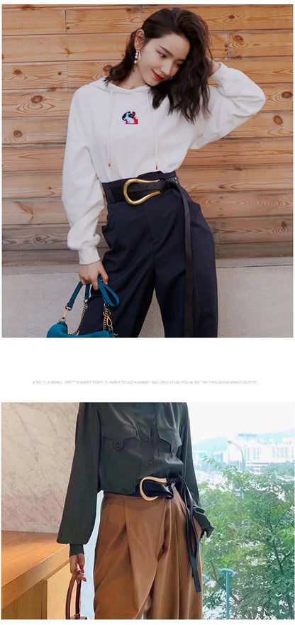 Fashion Woman Belt High Quality Casual Light Horseshoe Buckle Large U-shaped Luxury Personality Curve Designer Belt Women LB2237