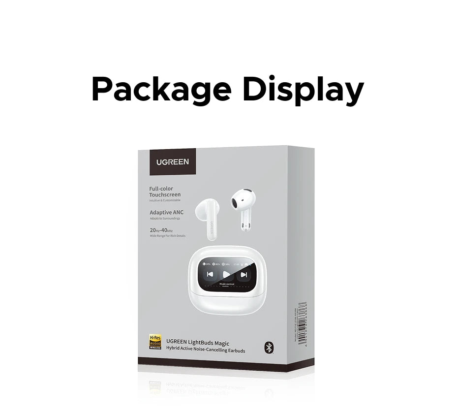 UGREEN Lightbuds Semi-open Adaptive Active Noise Cancellation ANC Wireless Bluetooth Earphones With LCD Full Color Smart Screen