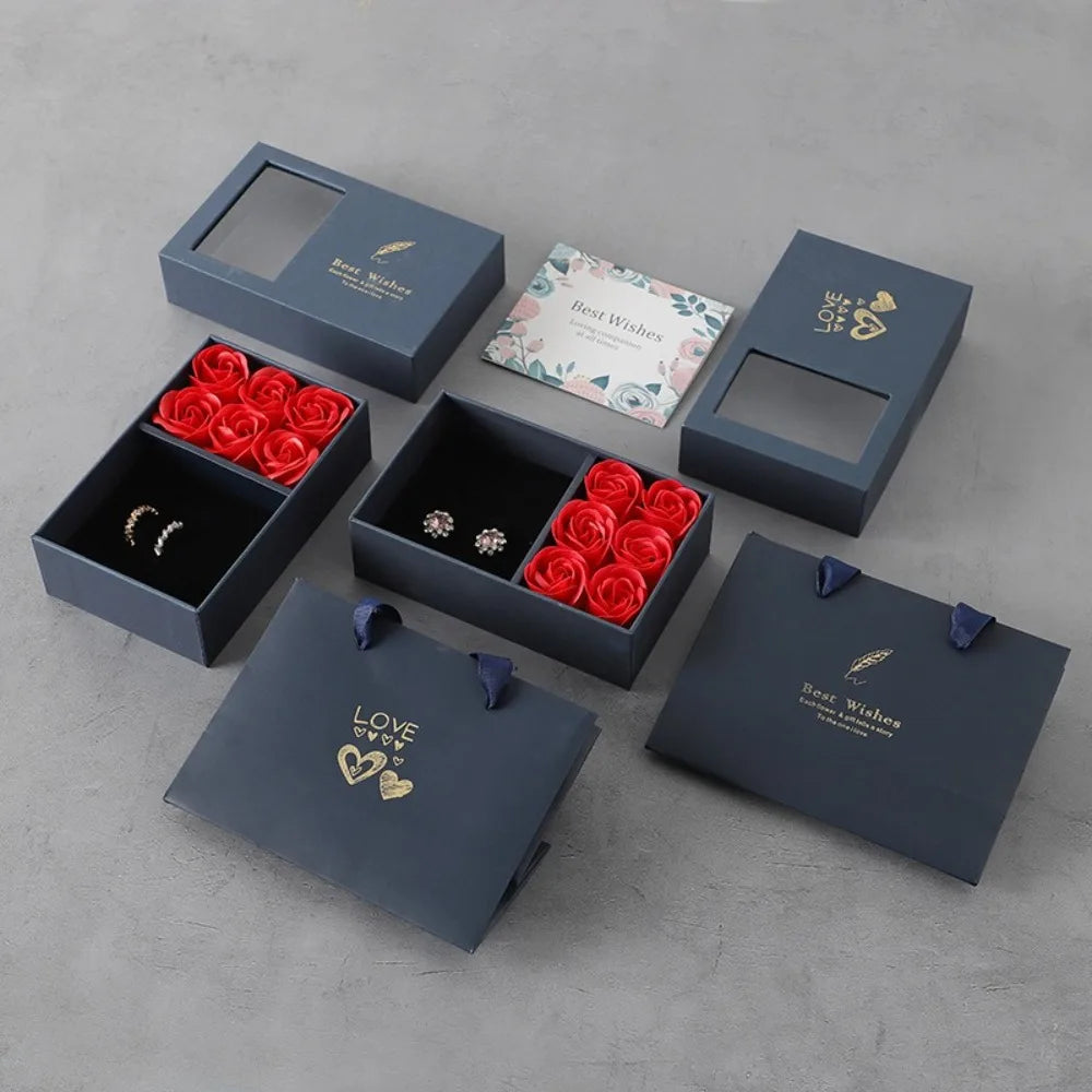 Valentine's Day Eternal Roses Gift Box Window Opening Six Rose Jewelry Gift Packaging Box Birthday Gifts Eternal Flower Ring Box