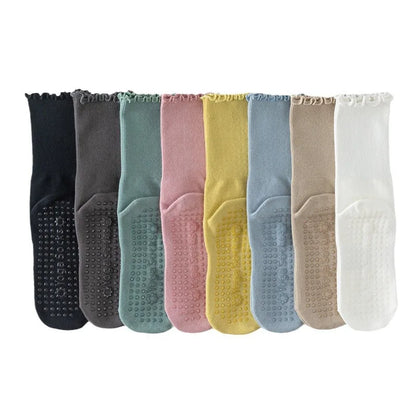Yoga socks, boneless mid tube socks, sports anti slip thin fit, fitness Pilates combed cotton women's socks