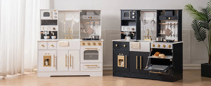 ROBOTIME Wooden Play Kitchen Toy Kitchen Set with Ice Maker and Coffee Machine Realistic Kitchen Set Gift for Toddlers