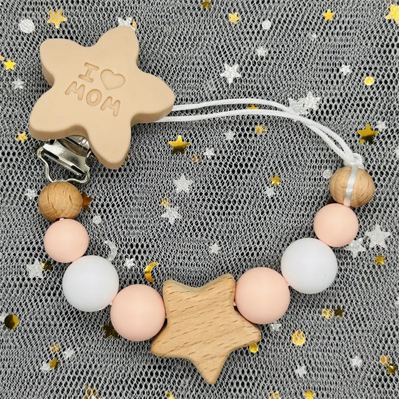 NEW Custom Name Wooden Personalized Baby Pacifier Chain Beech Bead Dummy Nipple Holder Guard Teether Pendant Newborn Mother Gift