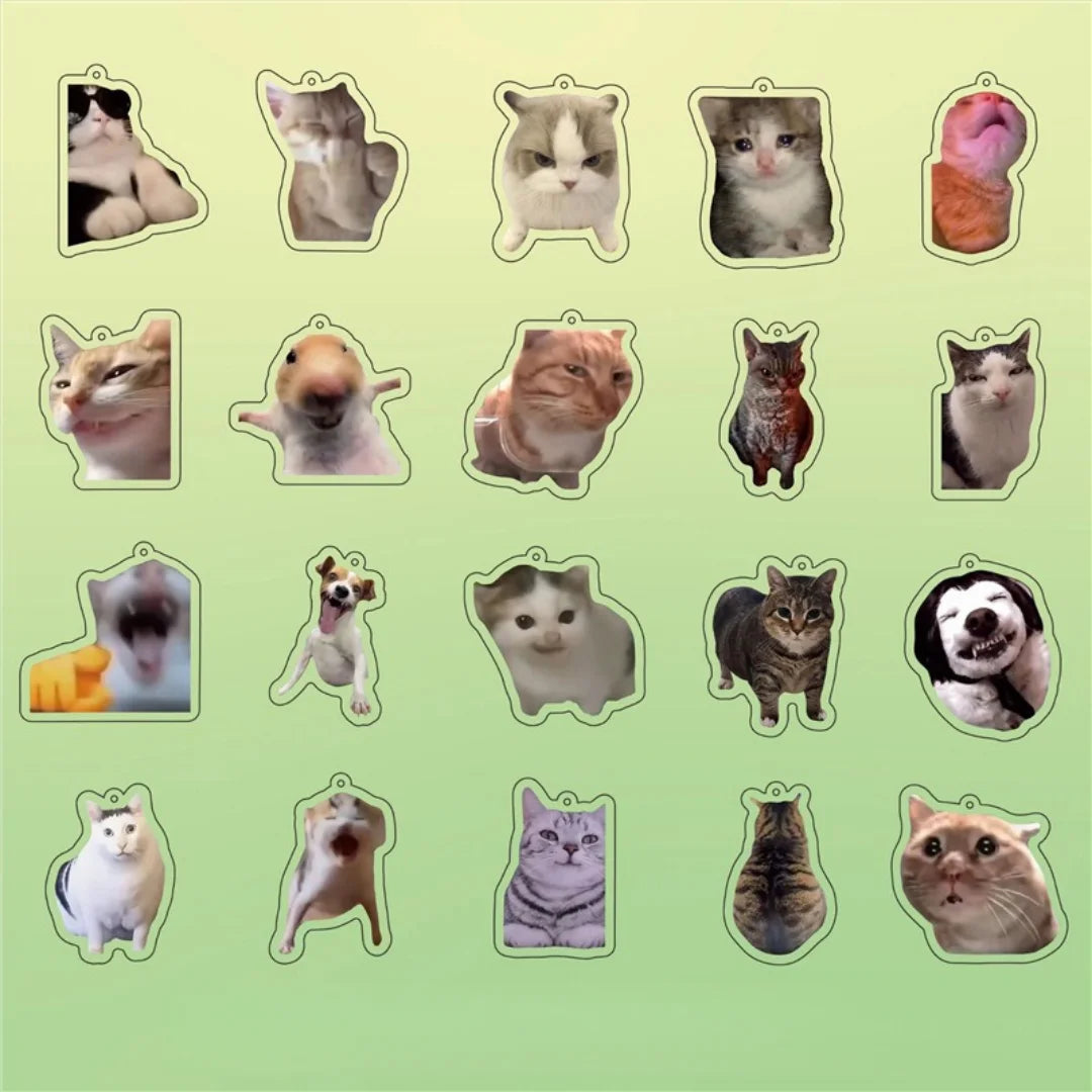 Huh Cat Keychain Meme Keychain  Fanny Cat Keyring Talking Cats Confused Cat Pandant Cute Gift