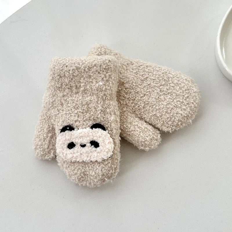 Baby Winter Mittens - Plush Cartoon Gloves with Neck String for Toddlers 1-3 Years