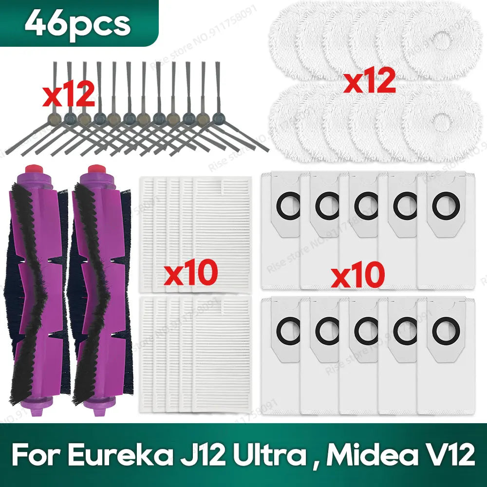 Compatible for Eureka J12 Ultra, Midea V12 Accessories Main Side Brush Hepa Filter Mop Rag Dust bag