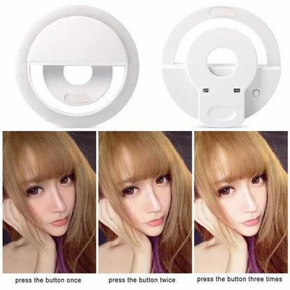 LED Light Ring USB Charge Led Selfie Ring Light Compatible with iPhone Samsung Xiaomi Mobile Phone Lens Ring Clip Selfie Lamp
