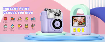 Gofunly Children's Instant Print Camera Thermal Printing Digital Camera 2.4" 1080P Camera Toy For 6-12 Years