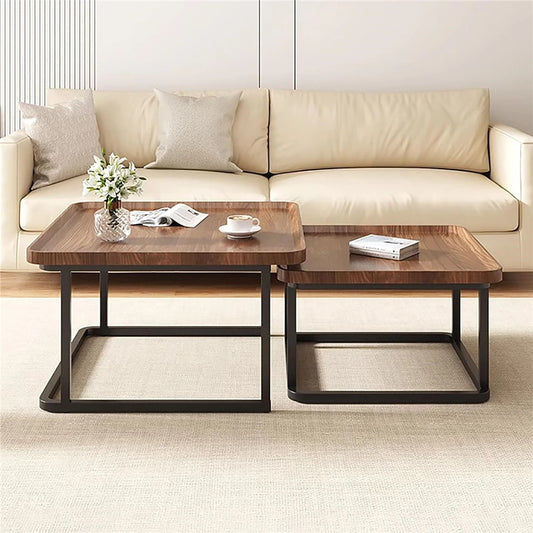 2PCS Industrial-inspired Coffee Table Set Stacking Vintage Side End Table Space Saving Living Room Furniture
