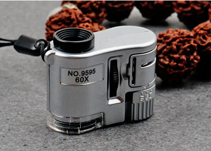 60X Handheld Magnifying Glass Mini Pocket UV Magnifier Portable Jeweler Microscope Loupe With LED Light