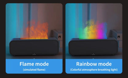 Luftbefeuchter mit Flammen-Aromatherapie-Diffusor, der ätherische Öle in 7 Farben aufnehmen kann, mit Timer und USB-Anschluss für den Schreibtisch.