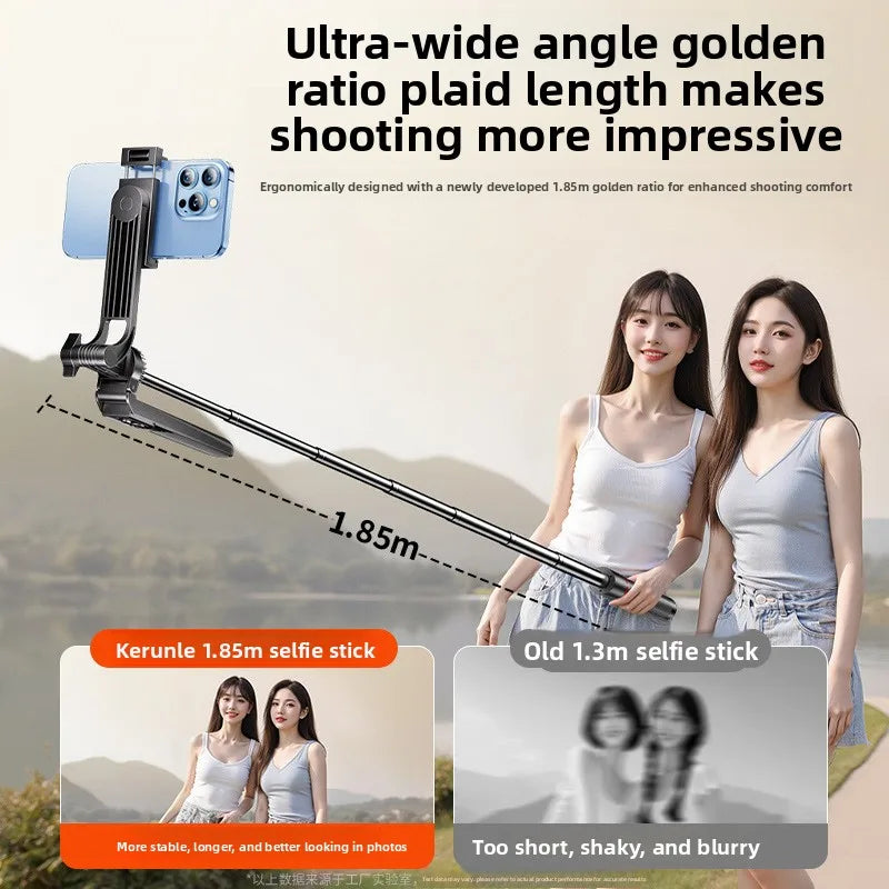 4-Axis Phone Selfie Stick Tripod 360° Anti-Shake 1.85m Extendable - 20m Bluetooth Remote for Vlog Live Streaming Travel