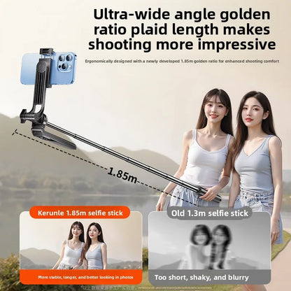 4-Axis Phone Selfie Stick Tripod 360° Anti-Shake 1.85m Extendable - 20m Bluetooth Remote for Vlog Live Streaming Travel
