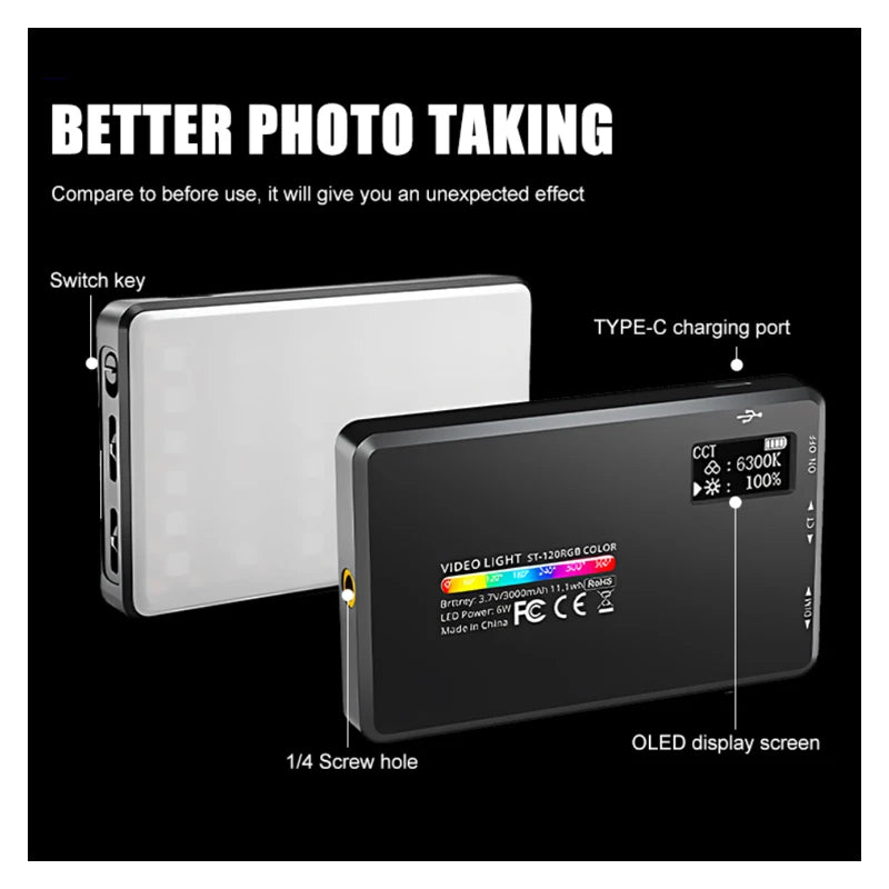 ST120 RGB Full Color Video Light 2500-9000K Fill Light for Camera Smartphone Photography Video Live Streaming Tiktok YT