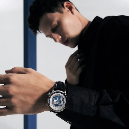 AGELOCER Original World Time Watch Men's Luxury Business Formal Automatic Mechanical Watch Birthday Gift for Men