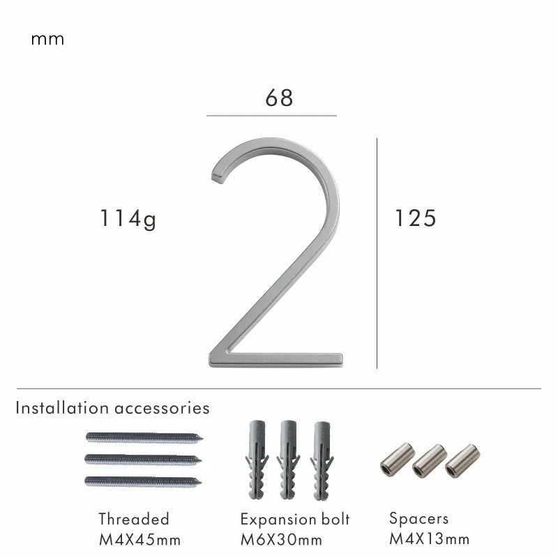 Nurlin 5 inchs 125mm Luxury Address Big House Numbers Modern Gold Black Silver Floating Signage Outdoor Digits Mailbox Sign