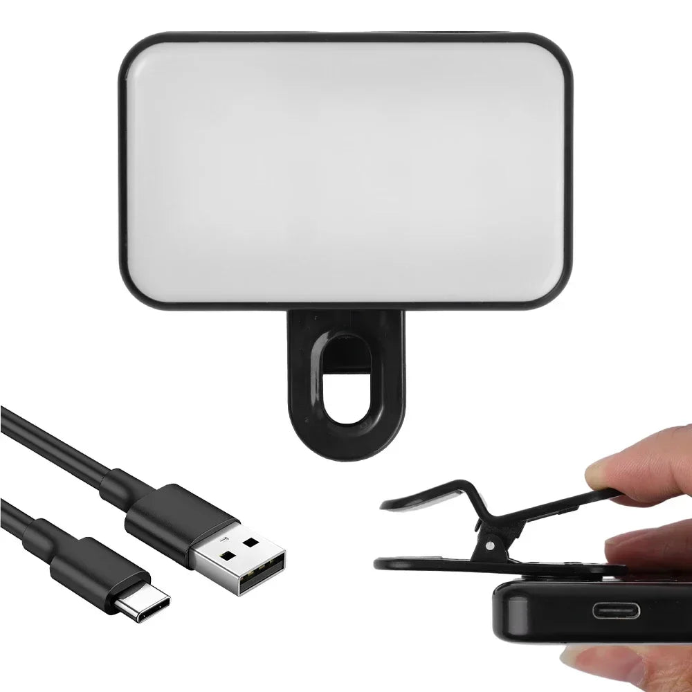 Mini Selfie Fill Light Rechargeable Adjustable Brightness Clip on 3 Mode Led Light for Mobile Phone PC Laptop Clip Filllight