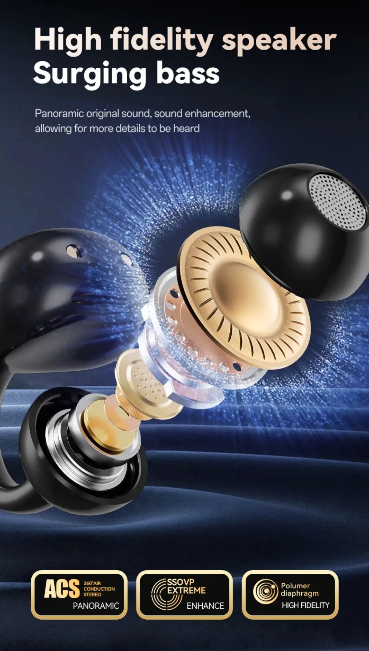 Touch Screen Bluetooth Headphones 144 Languages Real-time Translation Headphones Wireless Open Ear Clips Sports Gaming Earphone