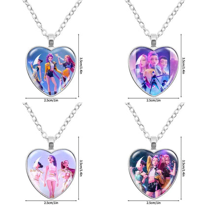 Kpop Demon Hunter Hanging Keychains Heart Necklace Bracelet Set Kpop Huntrix Character Pendant Accessories Fans Party Favor Gift