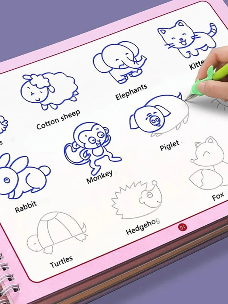 Reusable groove drawing book, develop drawing skills, practice writing, groove drawing book, control pen training calligraphy