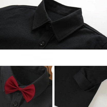 Boys White Black Long Sleeve Formal Shirt - Kids School Uniform Party Performance Blouse | Ages 1-12+