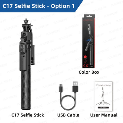 C17 Selfie Stick Tripod for Phone AI 360 Rotation Face Tracking Gimbal Stand Smartphone Camera Monopod Holder 1630mm Quadruped