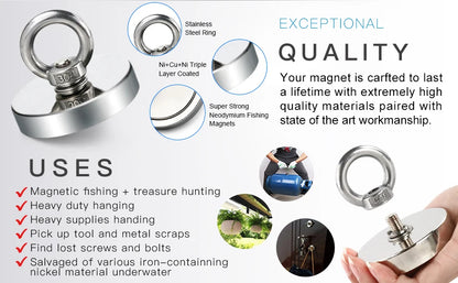 Super Strong Neodymium Fishing Magnets Heavy Duty imanes Magnet with Countersunk Hole Eyebolt for Salvage Magnetic Fishing