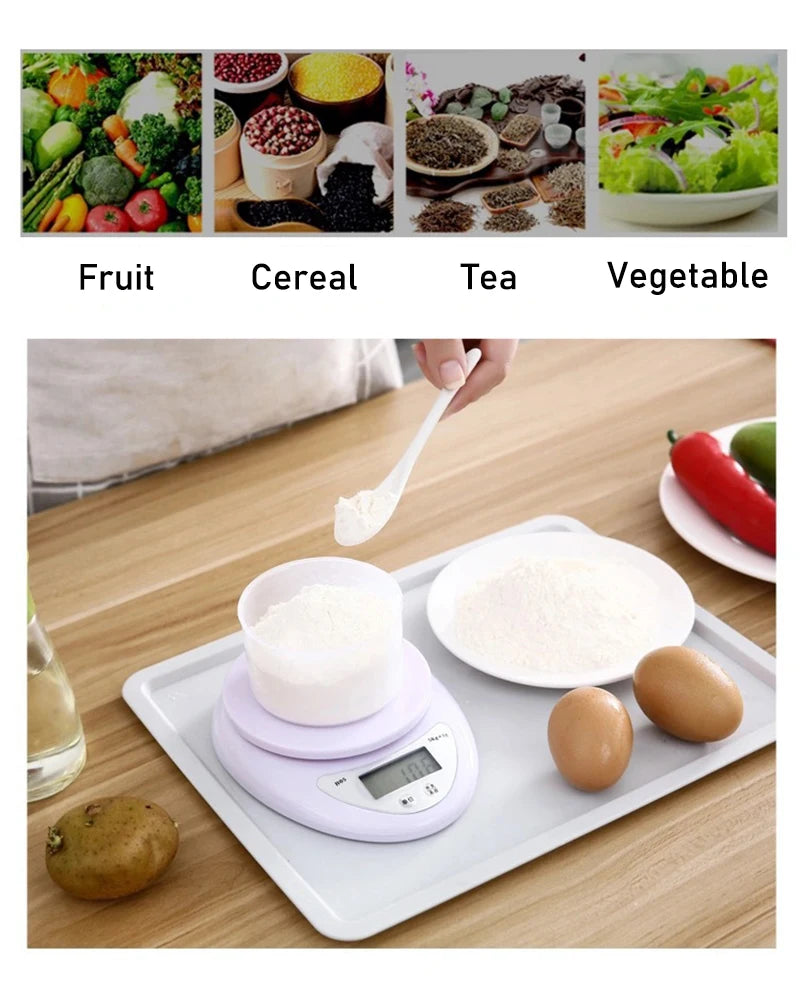 5kg Digital Kitchen Scale - Portable LED Food Weight Scale with 1g Precision for Baking & Cooking