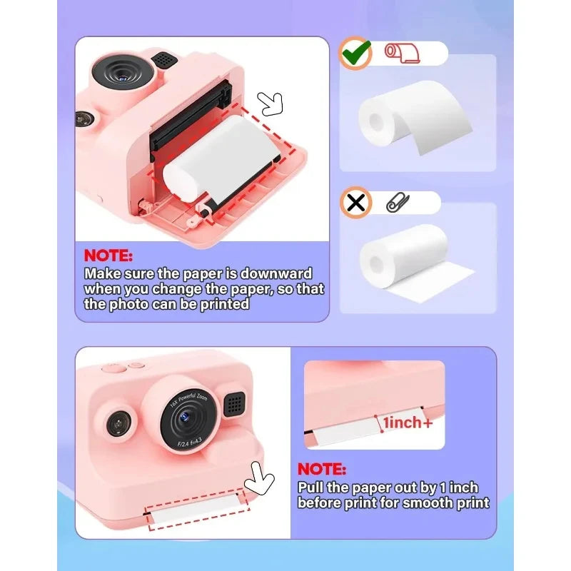 Kids Camera Instant Print Refill for Kids Instant Camera Thermal Printing BPA Free,57x25mm White Non-Adhesive Photo Print Rolls
