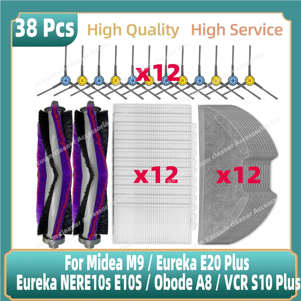 Compatible For Midea M9 / Eureka E20 Plus / Eureka NERE10s E10S / Obode A8 / VCR S10 Plus Main Side Brush Filter Mop Cloth Parts