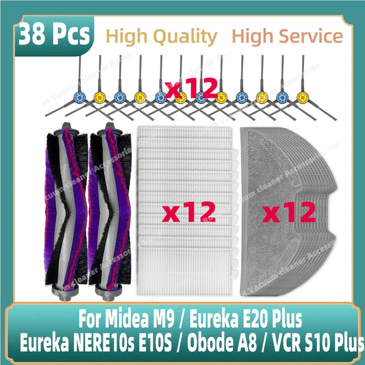 Compatible For Midea M9 / Eureka E20 Plus / Eureka NERE10s E10S / Obode A8 / VCR S10 Plus Main Side Brush Filter Mop Cloth Parts