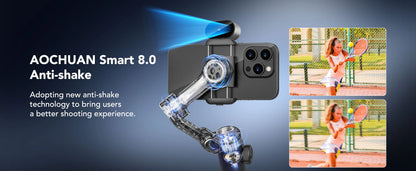 AOCHUAN Smart X2 Ai Handheld Gimbal Stabilizer Built in Extension Rod Equipped with LED display Smartphone Gimbal Stabilizer