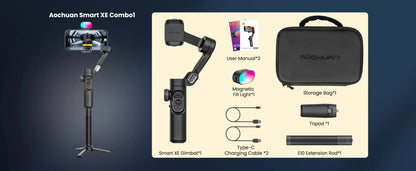 AOCHUAN Smart XE Combo1 3 Axis handheld Gimbal Stabilizer For iPhone and Android Smartphone Stabilizer With Extension Rod