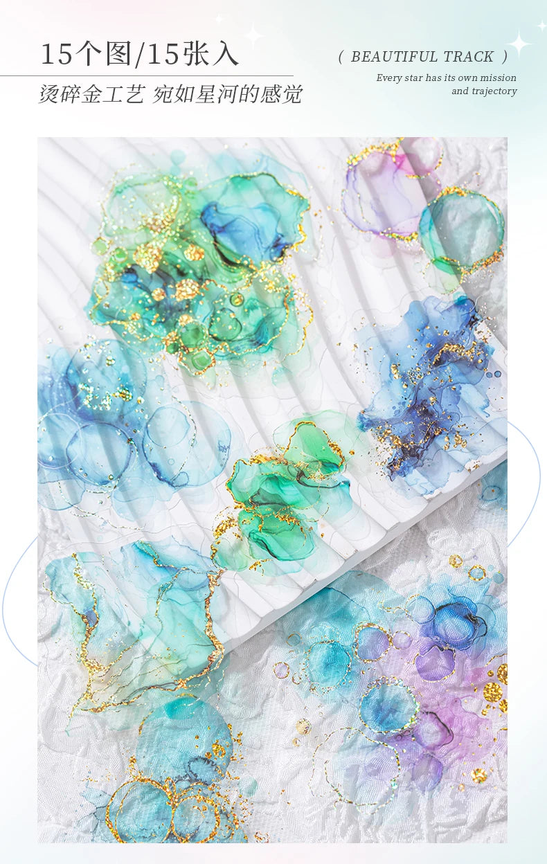 15 Pcs Creative Watercolor smudging hot stamping Stickers hand tent DIY Stick Labels Scrapbooking Material Junk Journal Supplies