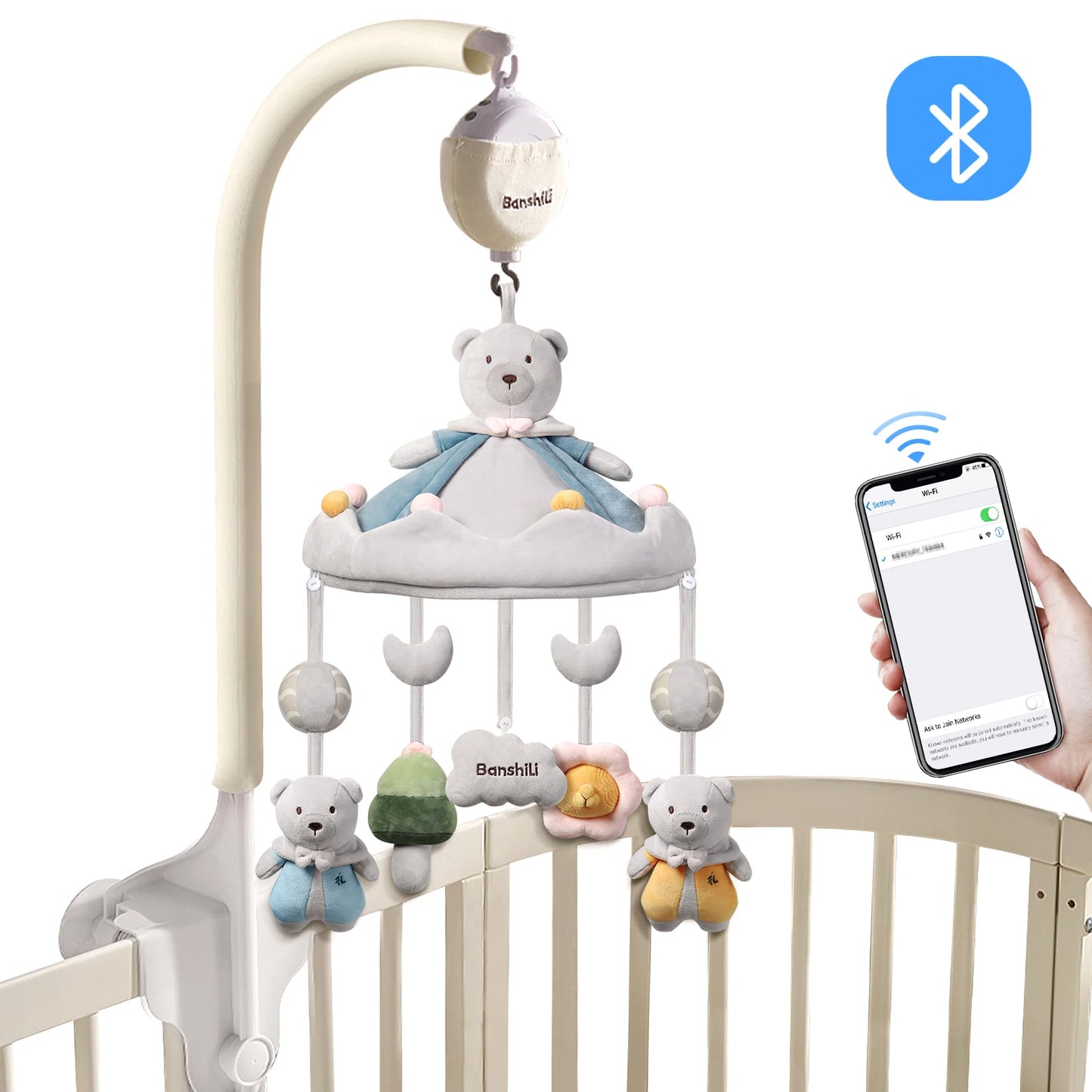 Banshili Music Bed Bell Baby Mobile Cute Cartoon Soothing Boys and Girls Toys Baby Mobile for Crib Baby