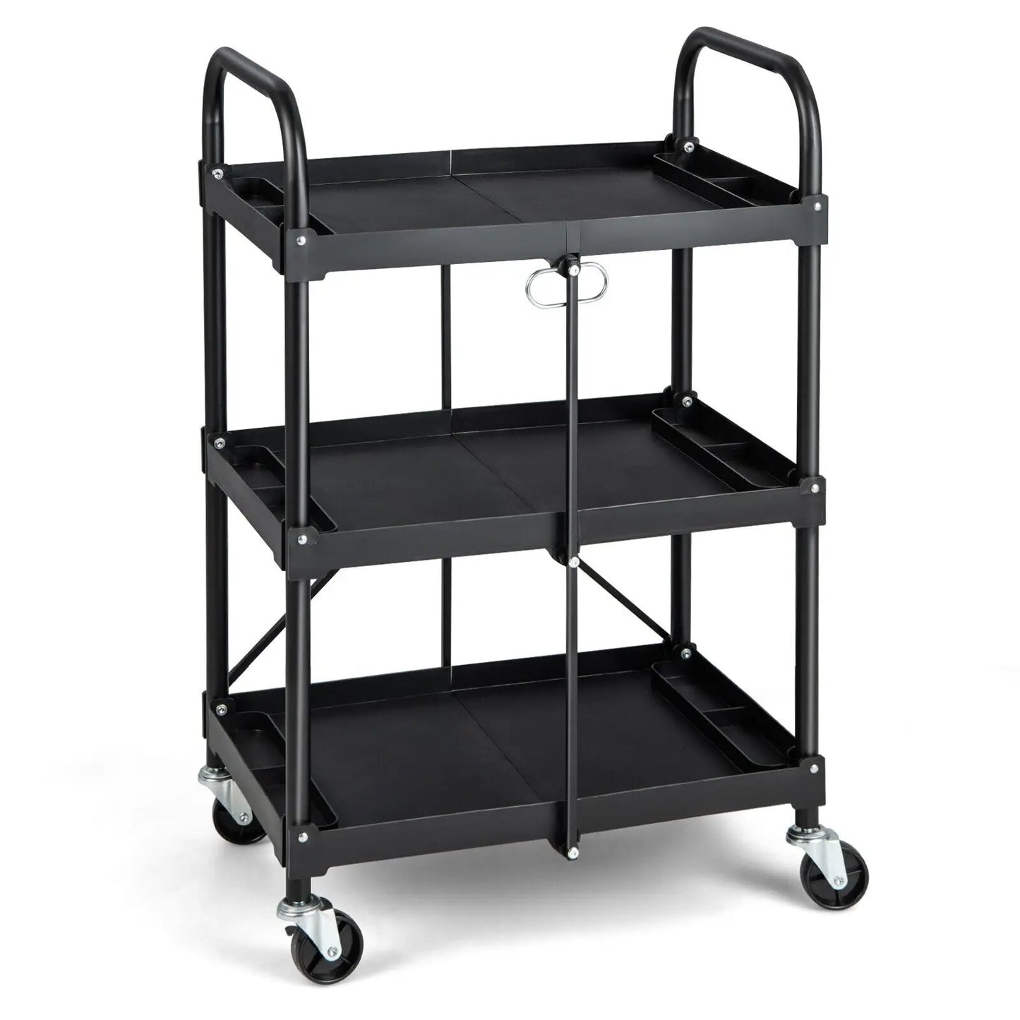 ERGOMASTER 3-Tier Folding Storage Trolley Heavy Duty Tool Cart Rolling Storage Organizer