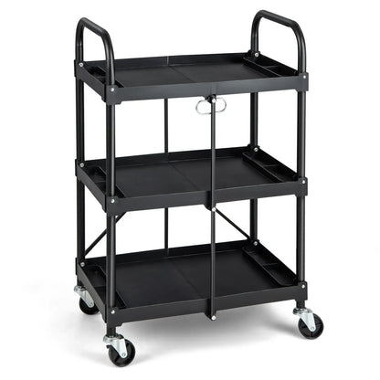 ERGOMASTER 3-Tier Folding Storage Trolley Heavy Duty Tool Cart Rolling Storage Organizer