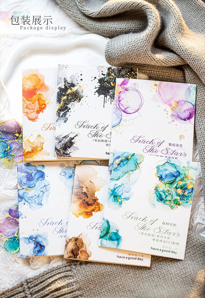 15 Pcs Creative Watercolor smudging hot stamping Stickers hand tent DIY Stick Labels Scrapbooking Material Junk Journal Supplies