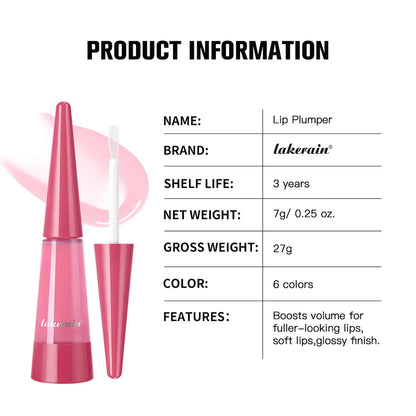 Lakerain Lip Plumper Deep Hydration Long-Lasting Nourishment High-Shine Gloss Shining Voluminous Finish Lip Moisturizing Liquid