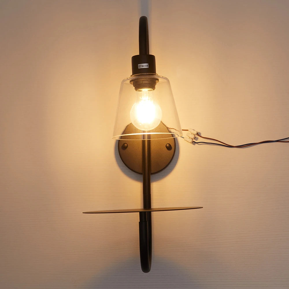 KOMORE Transparent Glass Lampshade Wall Light with Tray for Living Room, Hallway, Bedroom, Bathroom