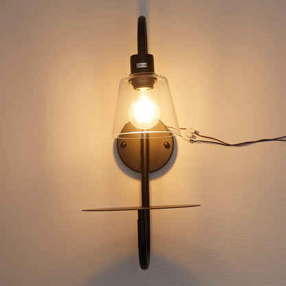 KOMORE Transparent Glass Lampshade Wall Light with Tray for Living Room, Hallway, Bedroom, Bathroom