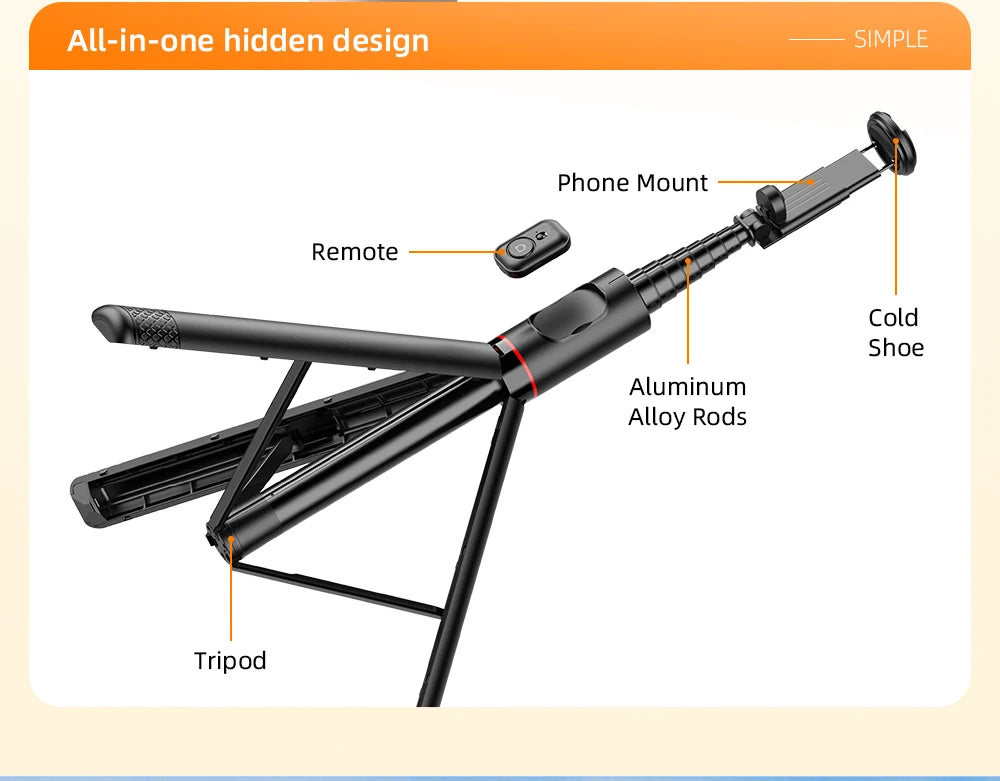 Selfie Stick with Wireless Bluetooth Remote, Portable 72 Inch Aluminum Alloy Selfie Stick Phone Tripod for iOS Android Cellphone