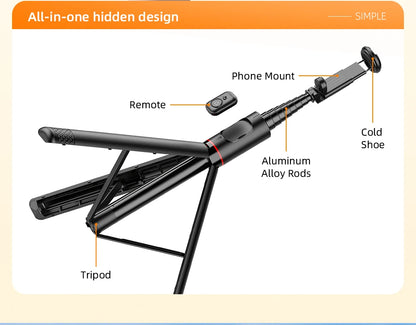 Selfie Stick with Wireless Bluetooth Remote, Portable 72 Inch Aluminum Alloy Selfie Stick Phone Tripod for iOS Android Cellphone