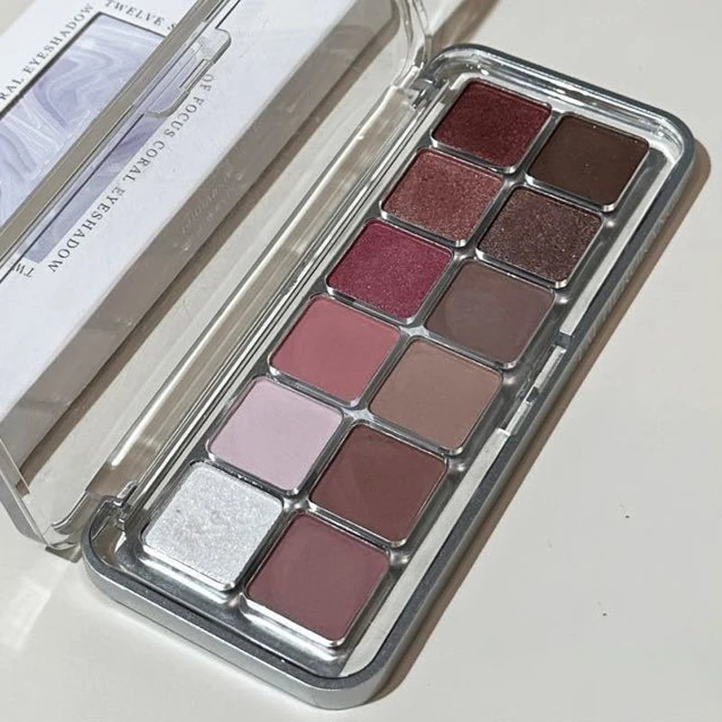 12 Color Eye Shadow Palette Matte Pearl Wine Red Eyeshadow Rose Brown Eyeshadow Glitter Shimmer Long-lasting Beginner Eye Makeup