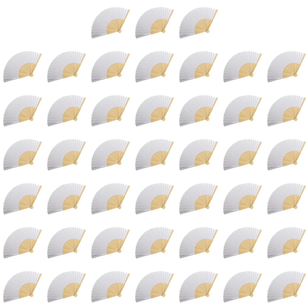 100-1PCS Hand Held Paper Fans Blank White Bamboo Folding Fans for Wedding Gift Party Dance DIY Decoration Personalised Fan