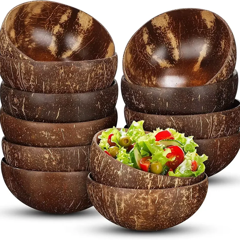 Coconut Bowls For Serving Dishes Wooden Salad Wood Reusable Bowl Serving Utensils Natural Coconut Shell Bowls Breakfast Party