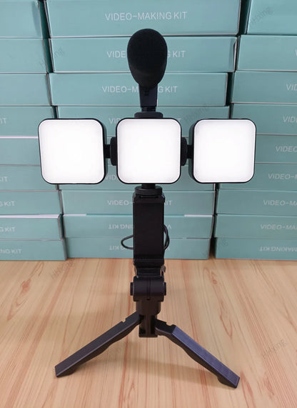Phone Holder Photography Lighting Smartphone Video Kit Microphone LED Selfie Tripod Recording Handle Portable Stabilizer Bracket