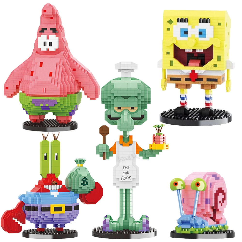 Spongebob Cartoon Krusty Krab Restaurant Building Blocks Creative Canteen Scenes Model Bricks Desktop Ornaments Toy For Kid Gift