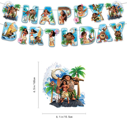 Cute movie Moana series Birthday Party dinnerware Disposable Banner Cake Topper Hanging Flag Moana Balloons Birthday Decoration