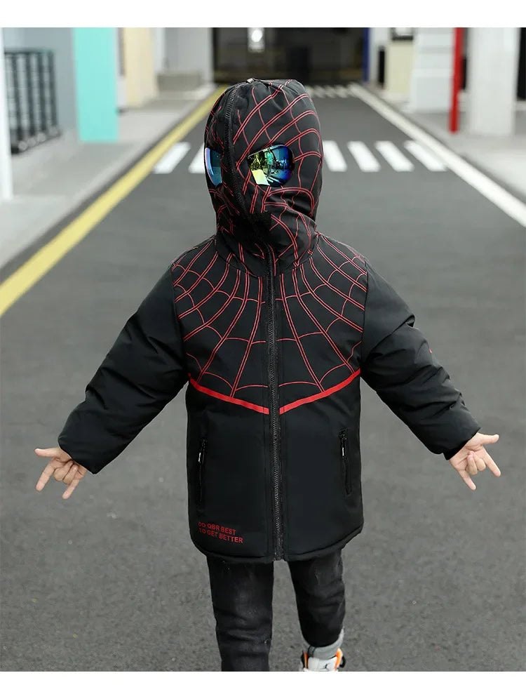 Boys Spiderman Winter Jacket - Thick Warm Hooded Down Parka Coat for Kids